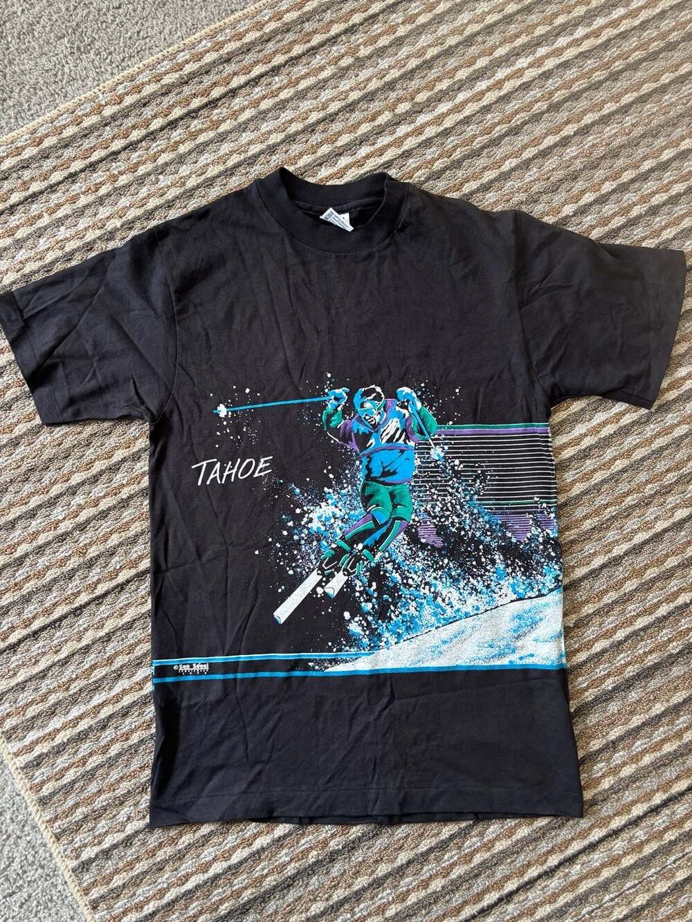 Vintage 1990 San Segal Sportswear Tahoe Skiing Graphic T-Shirt
